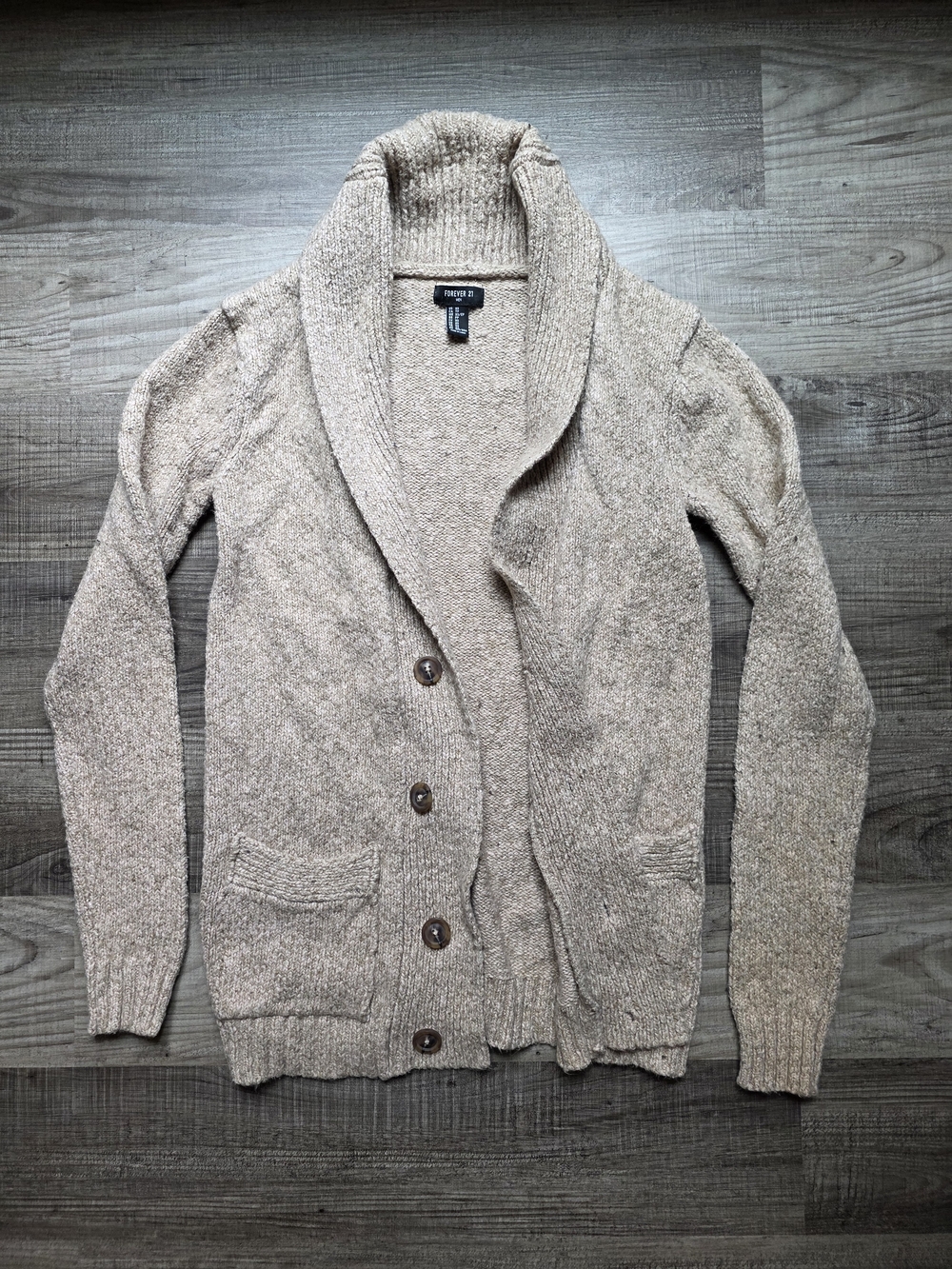 21men Shawl Collar Button Cardigan - Beige